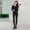 Lady Casual Street Slim Bleistifthose Damen Skinny Hose Solid Black Button Pocket Hose