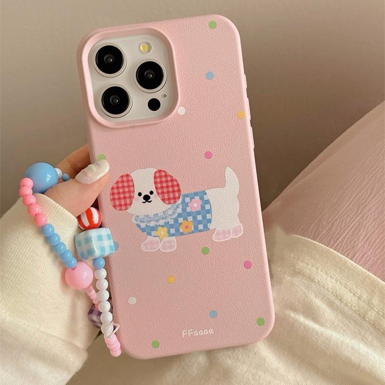 Cartoon Cute Suitable for IPhone16promax Polka Dot Puppy Apple 14 Mobile Phone Case 13 Anti-fall 12/15/11