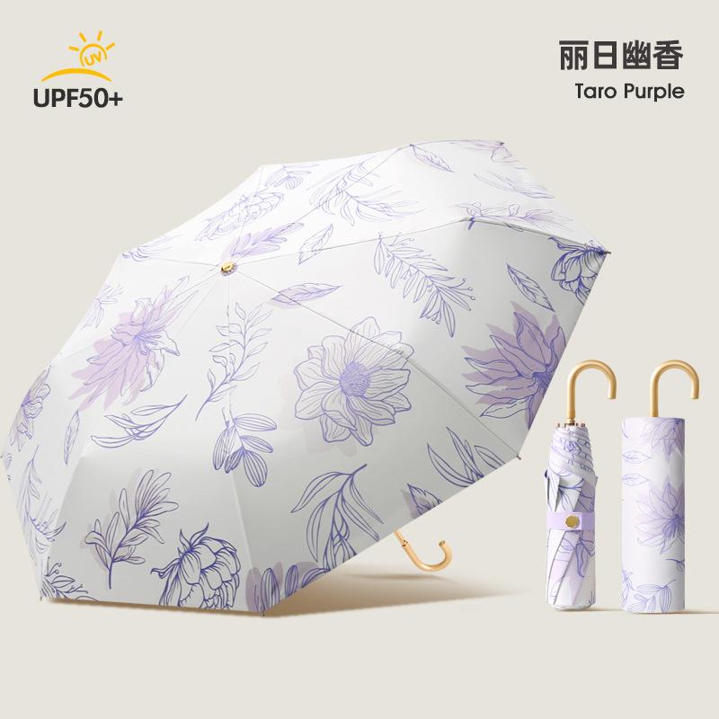 High value three-fold 8-bone small gold hook colored glue fabric sunscreen and UV protection folding parasol can be