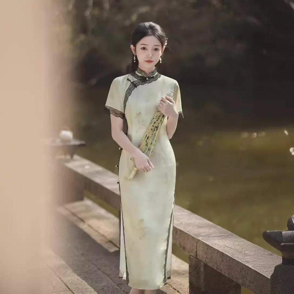 2024 Spring/Summer Elegant Breathable Lace Cheongsam Dress