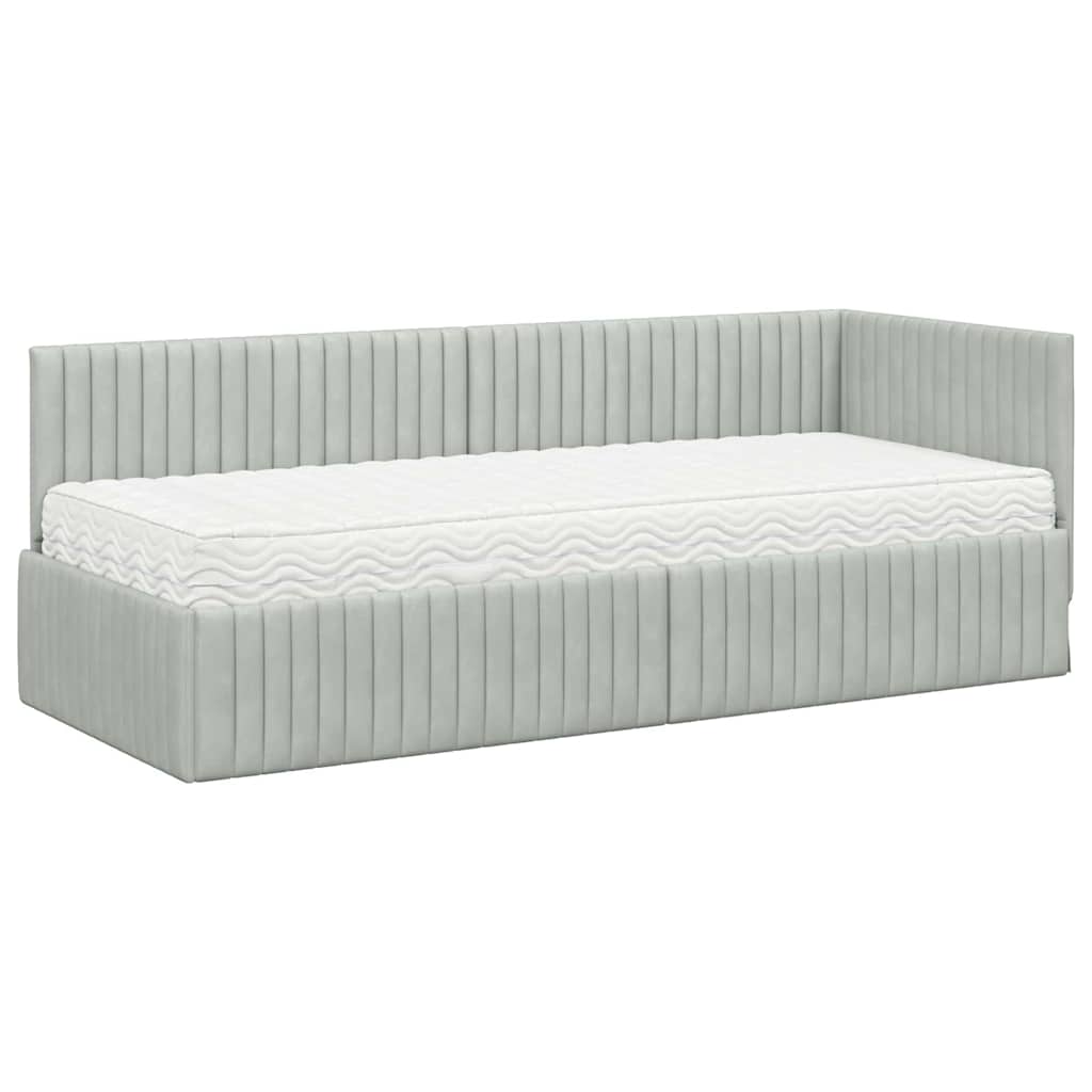 Corner Bed Frame with Mattress and Headboard 2 Pcs Light Grey Velvet