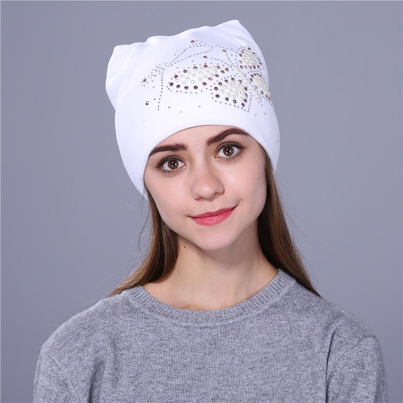Xthree Autumn Winter Hat for Women Knitted Beanies Hat Cat Ear Stylish Cap Butterfly 2017 New Fashion Lovely Cap белый