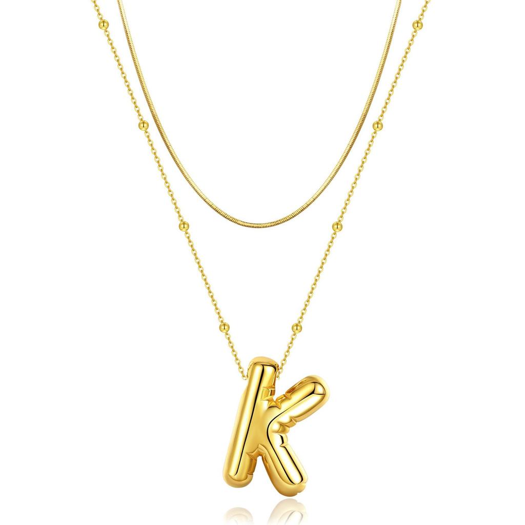 14K Double Round Snake Bone Chain Bead Chain Biscuit Balloon Letter Neck Chain Bubble Letter Foam Letter Necklace