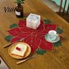 Christmas Table Placemats for Dining Floral Leaf Placemat Table, Decorative Polyester Fabric Round Mats Home with Festive Leaves Design Party