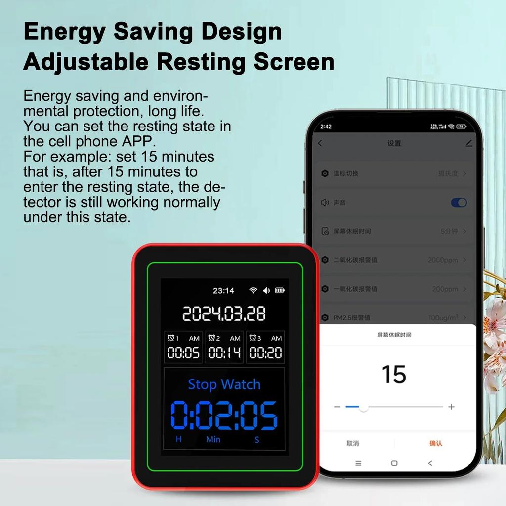 15-in-1 Air Quality Monitor Tuya WiFi CO/CO2/HCHO/TVOC/AQI/PM0.3/PM1.0/PM2.5/PM10/Temperature/Humidity/AQI Air Quality Tester