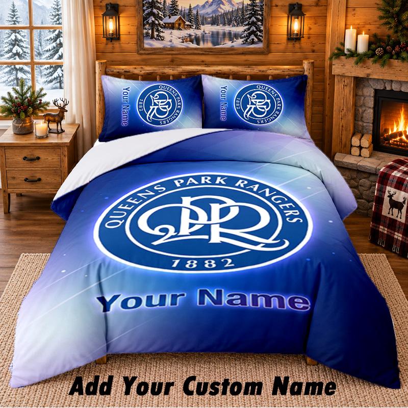 Queens Park Rangers FC Pattern Bedding 3Pcs Set Custom Name, Bed Sheet And Pillowcases For Home Bedroom