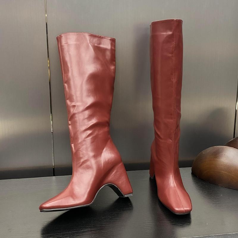Mode Ins Stil Mode Lackleder Eckige Zehe Damen Kniehohe Stiefel Elegant Herbst Winter Hohe Absätze Chelsea Lange Stiefel Schuhe