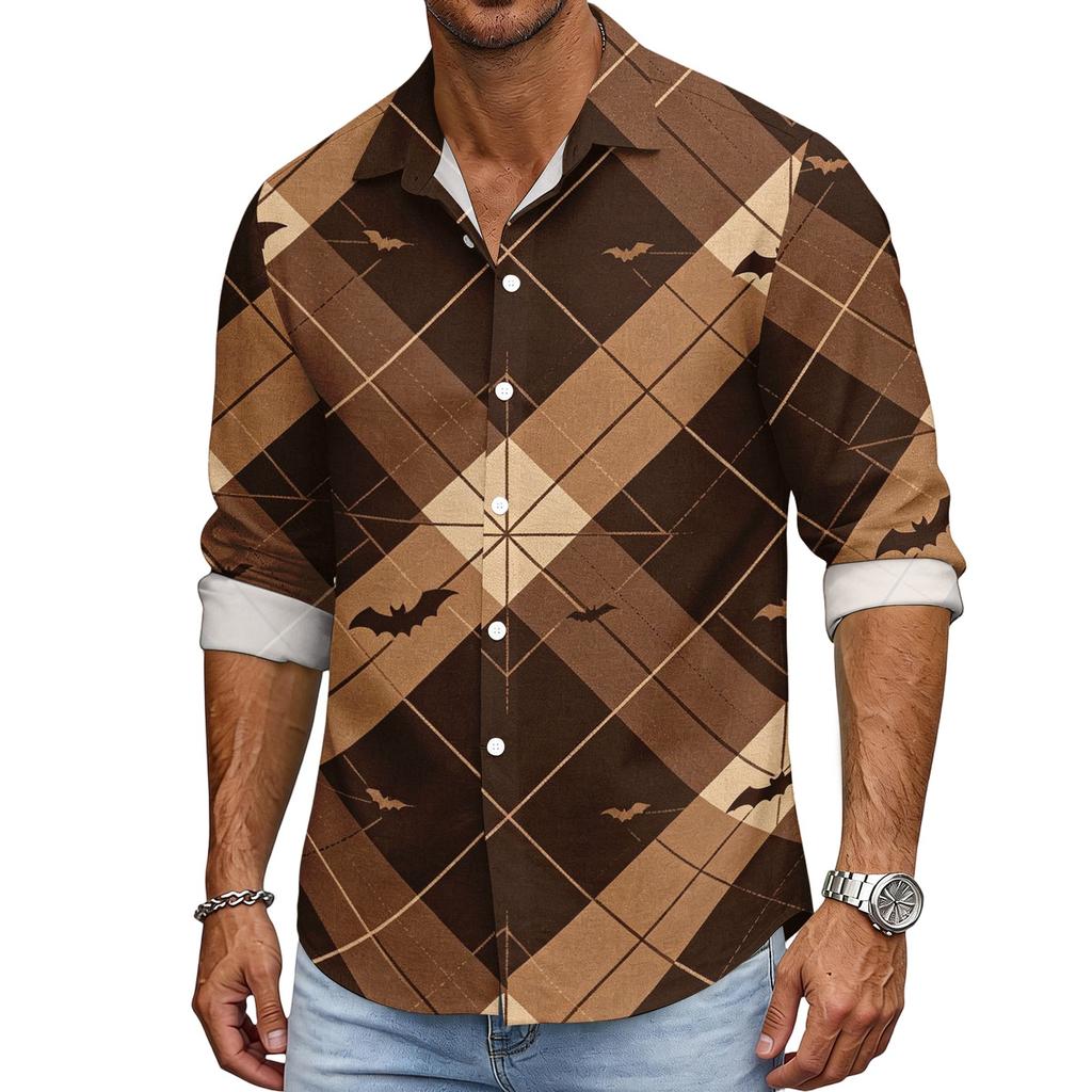 Men's Loose Fit Long Sleeve Collared Shirt Vintage Casual Breathable Button Down Shirt for Autumn Spring Daily Outdoor Workwear