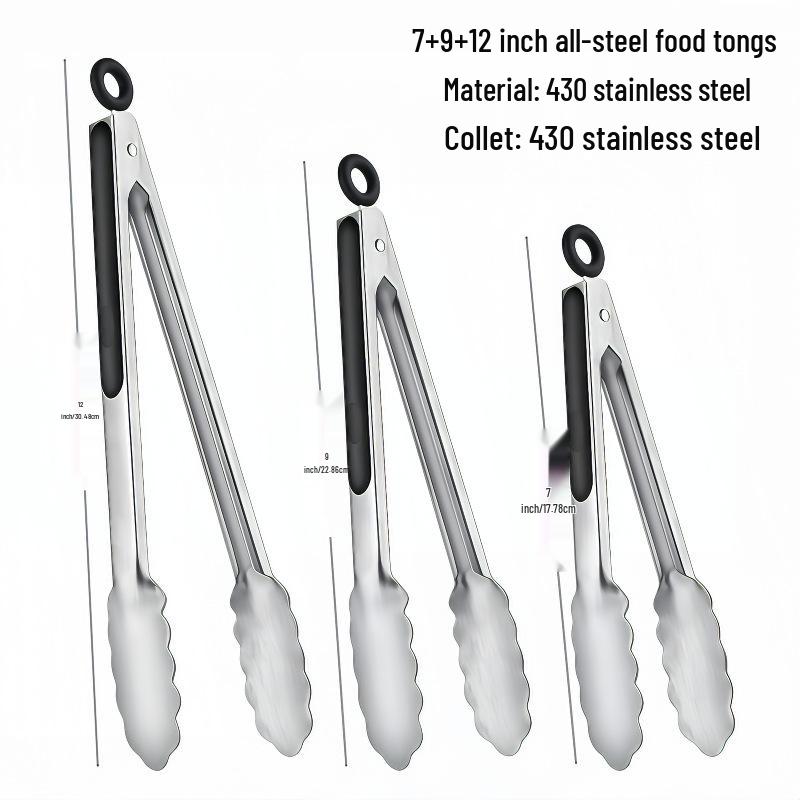 High-Temperature Resistant Stainless Steel Silicone Kitchen Tongs for Stir-Frying and Grilling