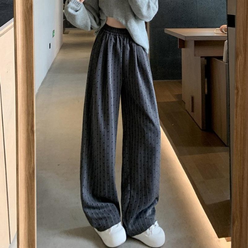 Women's Elastic High Waist Wide Leg Pants Straight Leg Trousers Heart Polka Dot Print Vintage Casual Dress Pants For Spring Autumn Daily Wear