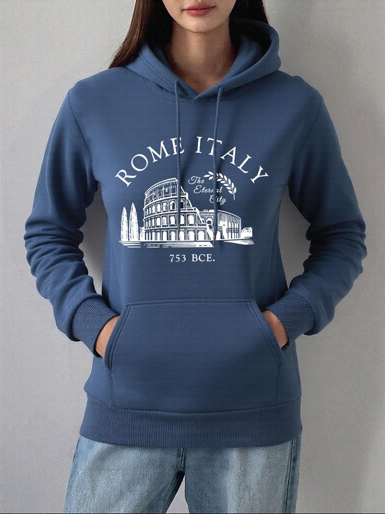 Colosseum Rome Italy Printing Hoodies Women Winter Fleece Warm Pullovers Loose Pocket Sweatshirts Casual Soft Womans Clothes