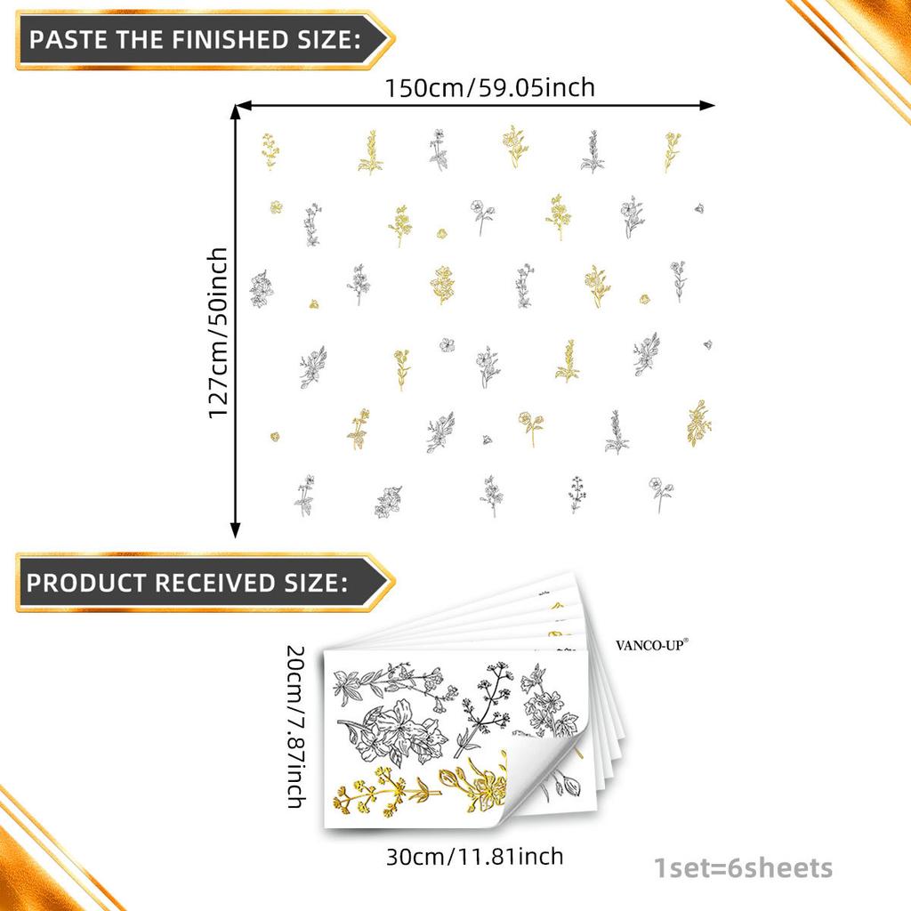 Hand-Painted Flowers, Green Leaves, Butterflies, Bronzing Wall Stickers Decorate Children'S Room, Bedroom Background Self-Adhesive Wall Stickers