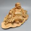 Maitreya Buddha Cliff Cypress Wood Carving Yuanbao Smiling Car Ornament Crafts
