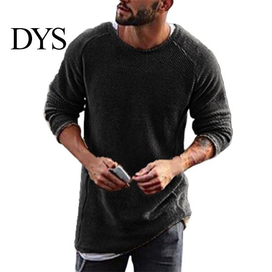 Winter Sweater Men's Solid Color Knitted Loose Pullover Thermal Men for Autumn Long