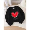 European sizes Kids' Crewneck Sweatshirt - Red Heart with White Lines And Cursive  , Sportswear And Casual Wear, Soft And Comfortable