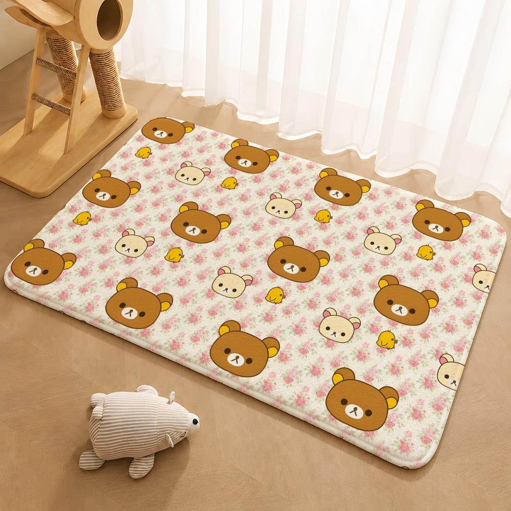 R-Rilakkuma Anime Floor Mat Floor Mat Soft Flannel Non-Slip Door Rug for Living Room