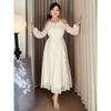 Plus-Size Women's French-Style Off-Shoulder Pearl Ruffle Dress 2026 Spring Elegant Long Dress
