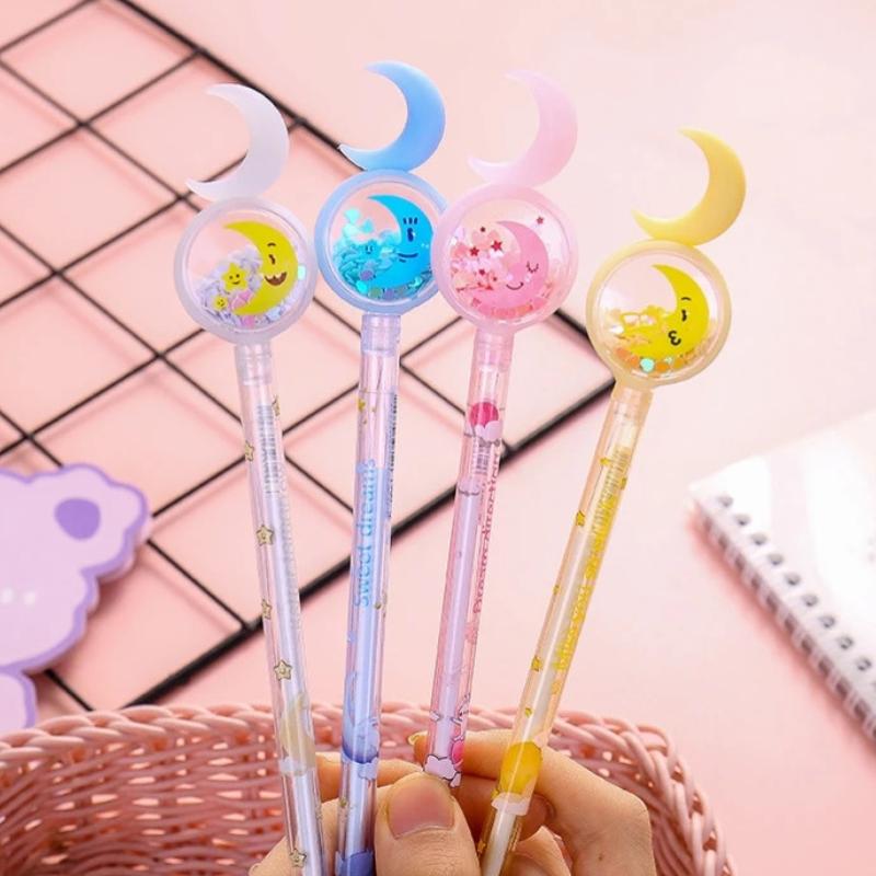 5 Stück/Los Niedliche Mond-Pailletten Gelstift 0,5 mm Schwarze Tinte Stifte Büro Unterschriftsstift Schüler Schulbedarf Kawaii Kinder Schreibwaren Geschenk