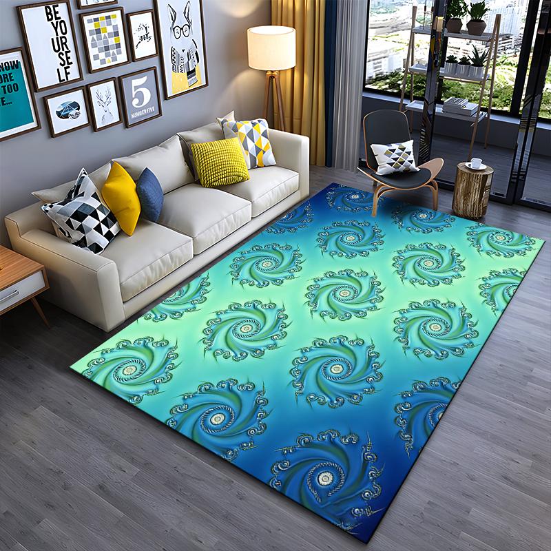 Swirling Ocean Wave Pattern Carpet in Blue and Green Gradient Style Suitable for use as an anti-slip for living room bedroom sofas