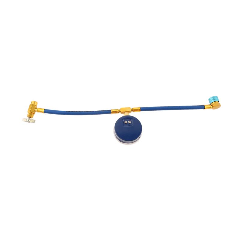 R1234yf Refrigerant AC Recharge Hose with Gauge, 1/2” LH R1234YF Self-sealing Can Tap Valve & Low Side Quick Coupler 14mm 250PSI