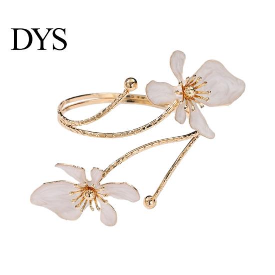 Floral Cuff Bracelet Flower Arm Women Upper Adjustable Open Delicate Wrist Jewelry Bangle Armlet for Party Wedding Holiday Metal