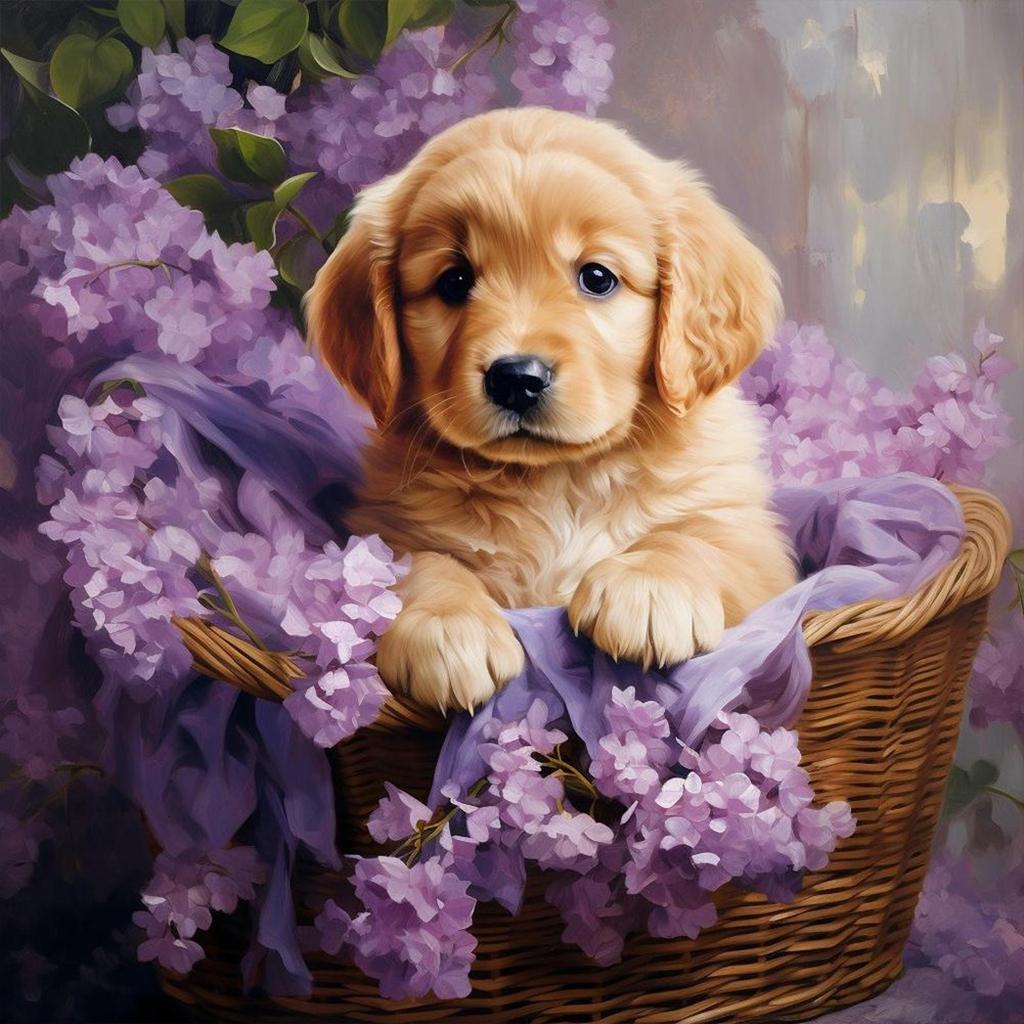 5D DIY Full Round Drill Diamond Painting Golden Retriever Kit Home Decor 40x40cm