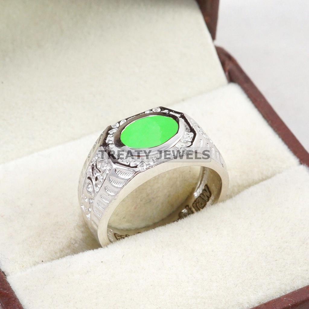 Jade Oval Cut Gemstone With 925 Sterling Silver Ring For Men's #B175 JL375675709137
