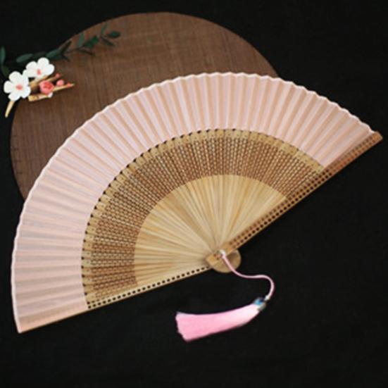 Faltfächer im Vintage-Stil, mit Quaste, tanzender Handfächer, Bambusgriff, Kunstseide, Faltfächer für Hochzeiten, Performance-Fan, Foto-Requisite