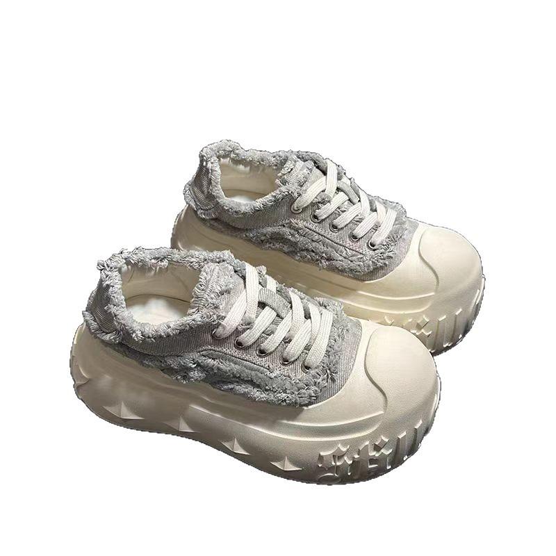 Thick-soled ultra-fire shoes women's shoes 2025 dissolving new denim ins lace-up casual shoes board shoes muffin summer