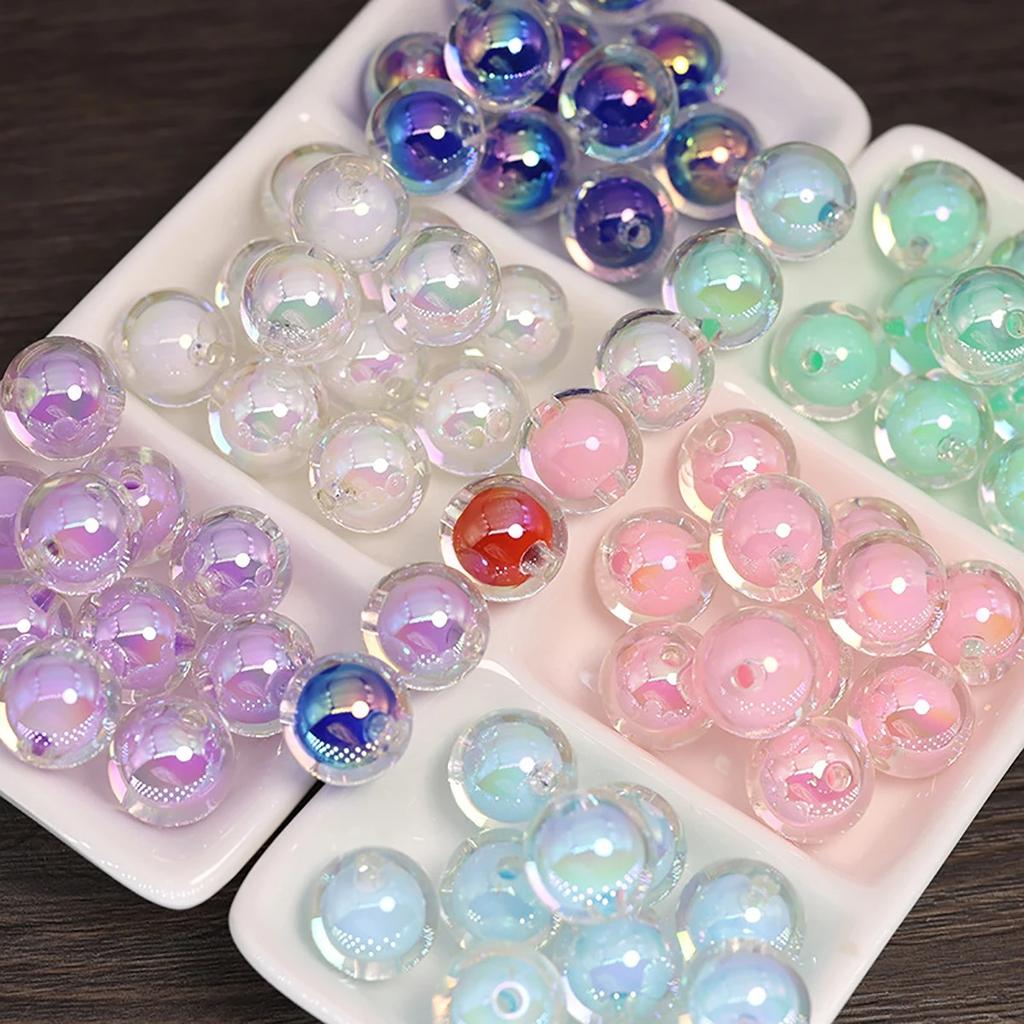 10/60Pcs 16Mm Round Mixed Color Shine Smooth Acrylic Spacer Beads For Jewelry Making Diy Handmade Bracelet Necklace Accessories
