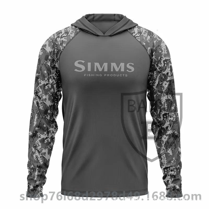 Simms camouflage fishing suit UPF50 long-sleeved T-shirt hoodie quick-drying breathable sunscreen summer men's sea fishing suit