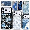 Capa Case for iPhone 17 Air 16 Pro Max 15 Plus 11 13 Mini 14 12 Back Phone Cover Blue Floral