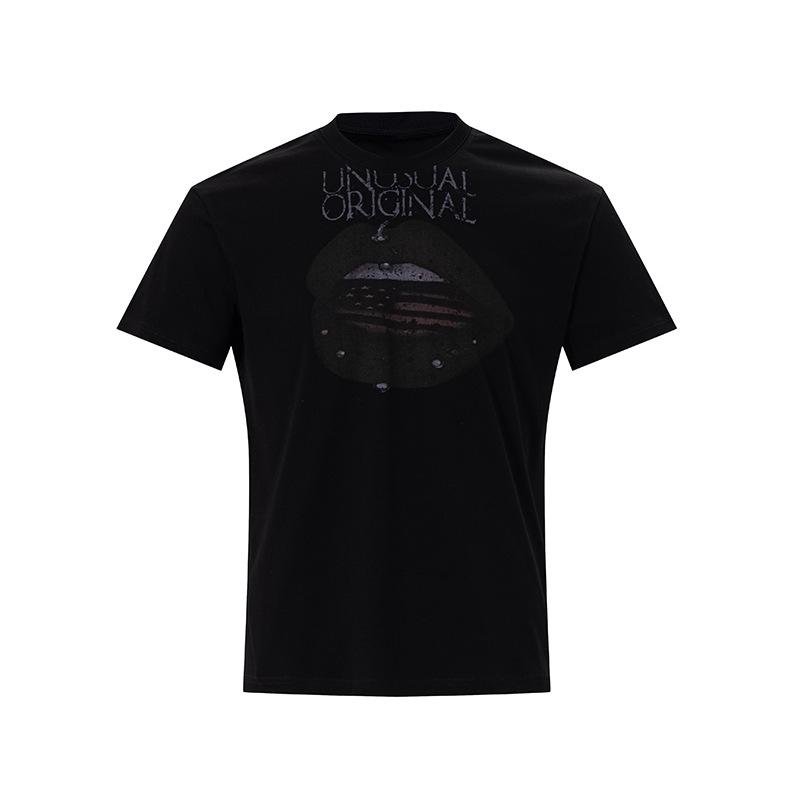 Rock punk retro big lip print short profile cleanfit niche T-shirt American street trend brand short sleeve men S чёрный