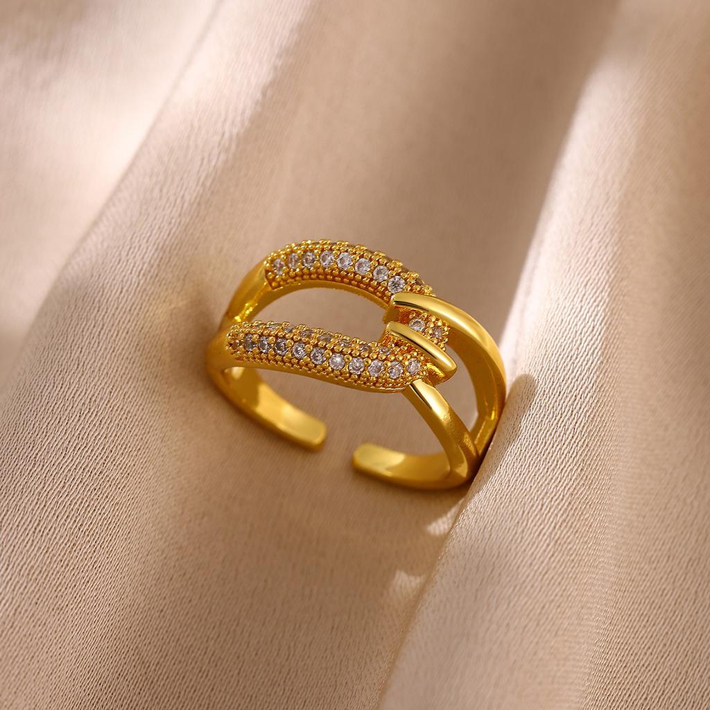 Gold Color Mini Star Double-Layer Anillos For Women Waterproof Chic Geometry CZ Ring Fashion Rings Party Jewelry Gift New 2026