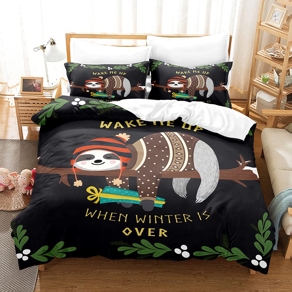 Cartoon Sloth Duvet Cover Set Cute Animals Bedding Sets For Boys Girls Funny Sloth Tropical Leaves Floral Nature Quilt Cover Set