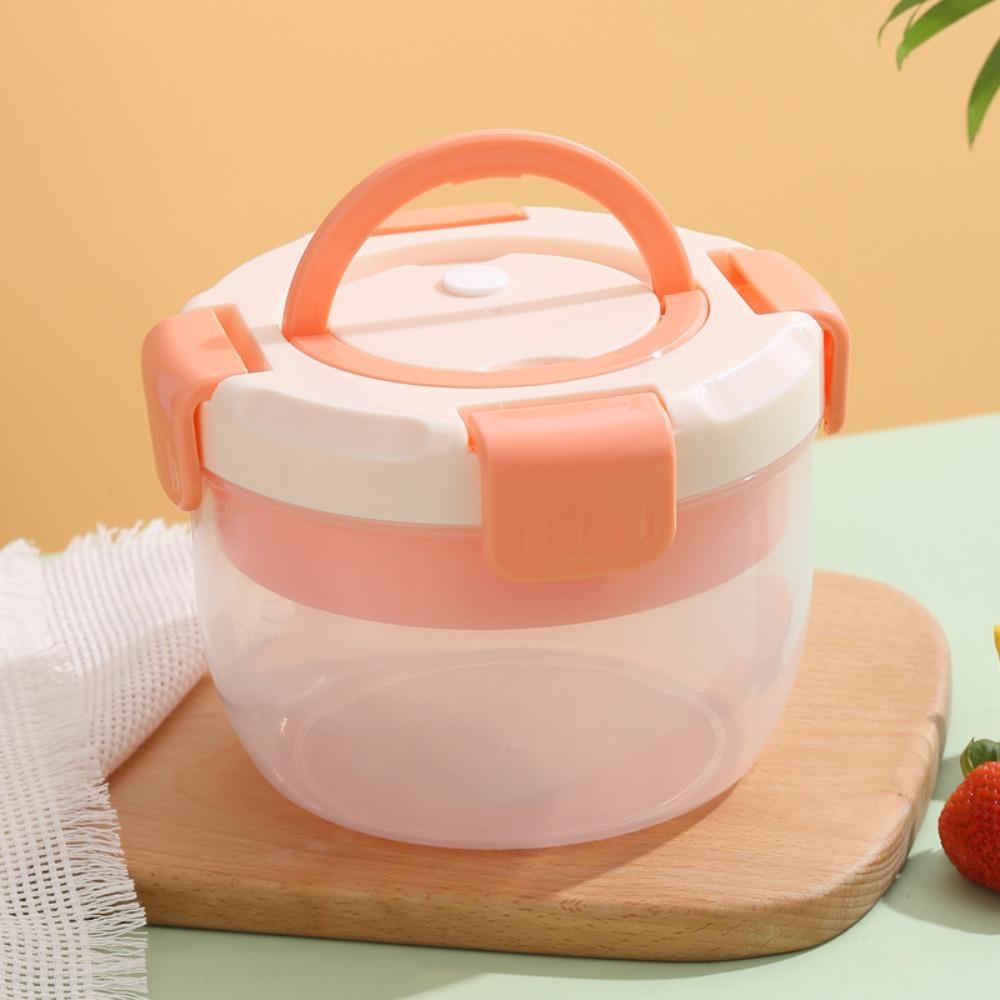 

Коробка для соуса и вилка Круглая коробка для салата Двухслойный ланч-бокс из пищевого ПП Запечатанная коробка для сохранения свежести Для улицы оранжевый