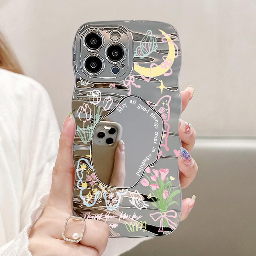 

Зеркальный чехол для телефона для iPhone 16 11 13 14 для 16 Pro 12 13 15 16 Pro Max для Samsung A15 A16 A35 A55 Милый чехол для телефона с облаком, цветком и щенком с гальваническим покрытием iPhone 16 бледный серебристый