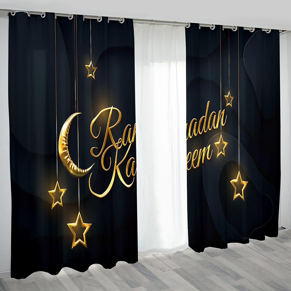 Luxury Eid Home Decor Curtains Muslim Ramadan Curtains 2 Panel Islamic Living Room Bedroom Decor Curtains