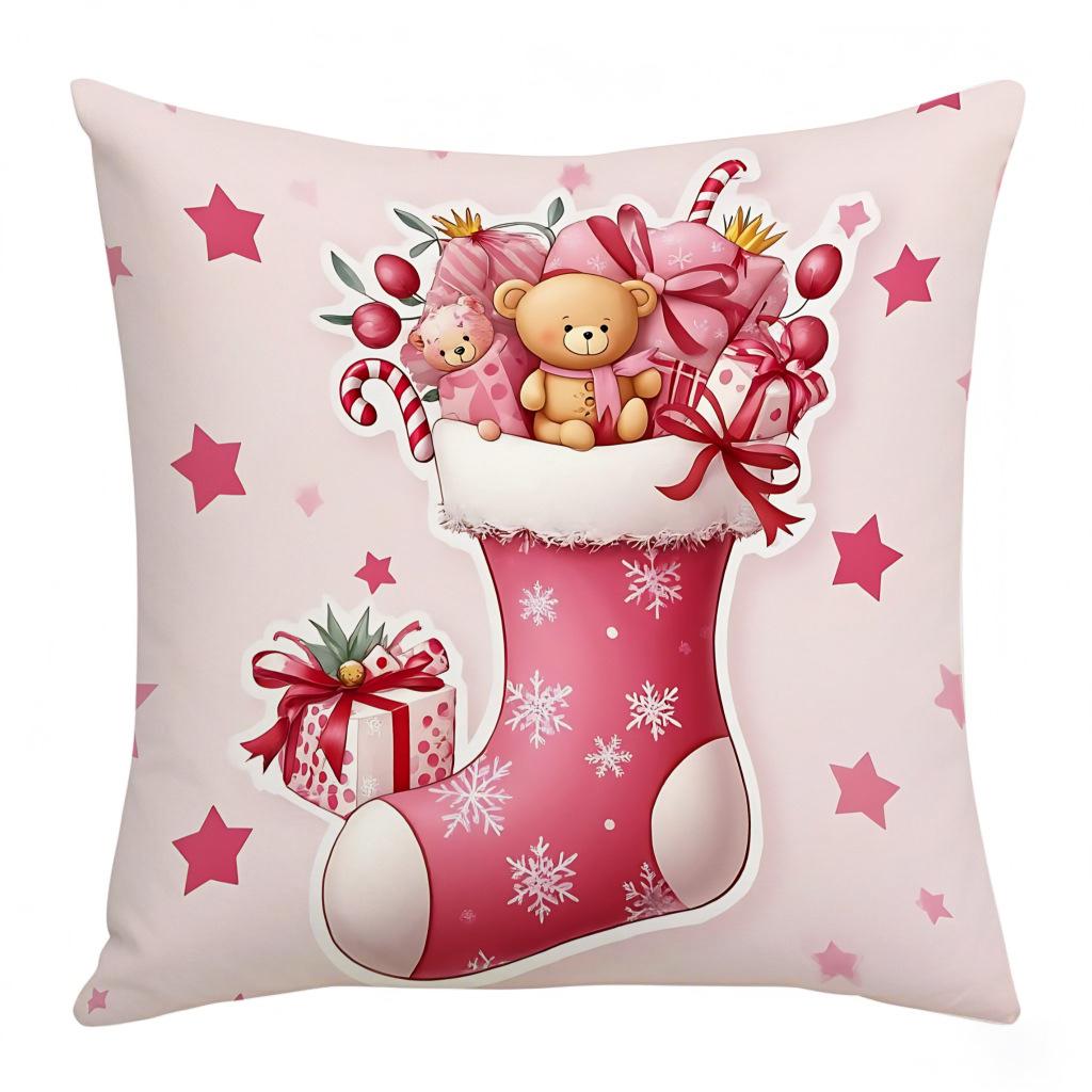 Christmas Gingerbread Man Pink Cushion Cover Letter Print Holiday Decoration Living Room Sofa Cushion Cover Cushion Cover
