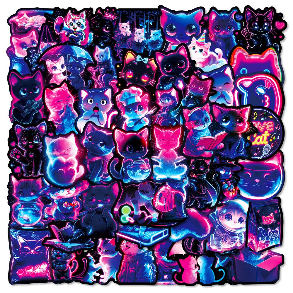 10/30/50pcs Cute Neon Light Cat Sticker Kawaii Animal Cartoon Decals DIY Stationery Fridge Suitcase Aesthetic Graffiti Sticker