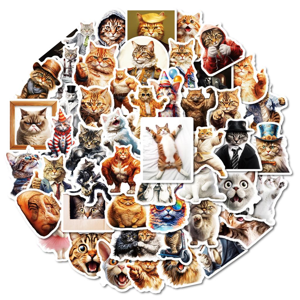 50 Śmieszne Seria Koci Człowiek Strój Fitness Kot Kot Mięśniak Kot Modny Osobowość Kreatywne Naklejki Dekoracyjne