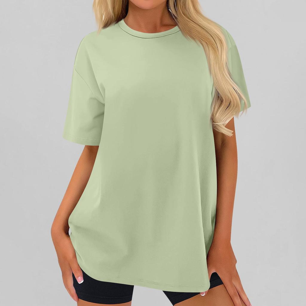 Women's Fashionable Casual Three Half Sleeve Soild Color Round Neck Top