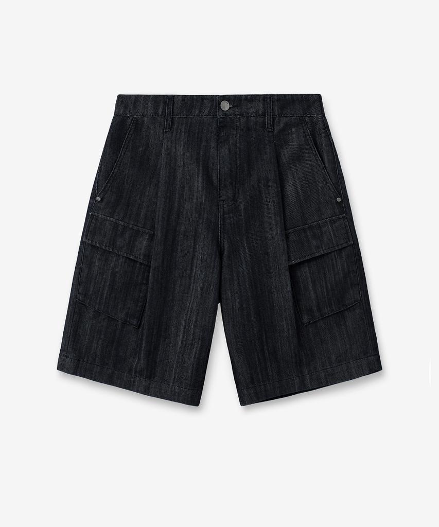 MINAV Wide Cargo Bermuda Denim Pants [Indigo Black]