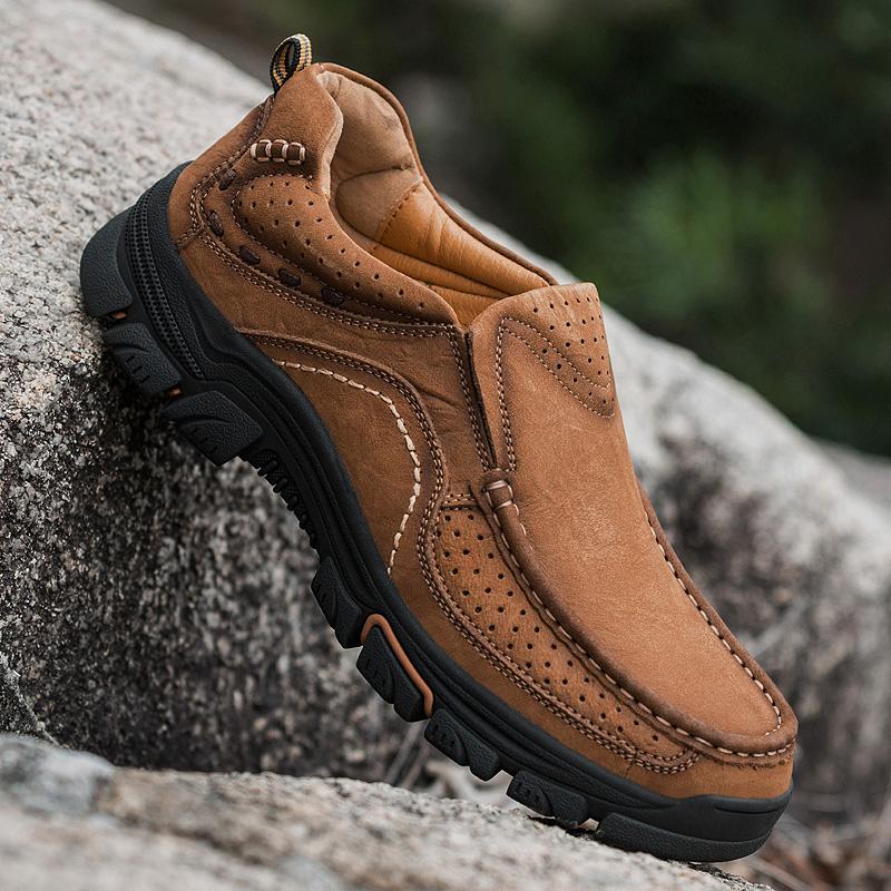 Fashion Outdoor Men's Casual Hiking Shoes Men Non-slip Walking Footwear Genuine Leather Male Comfortable Loafers Male All-match Flats