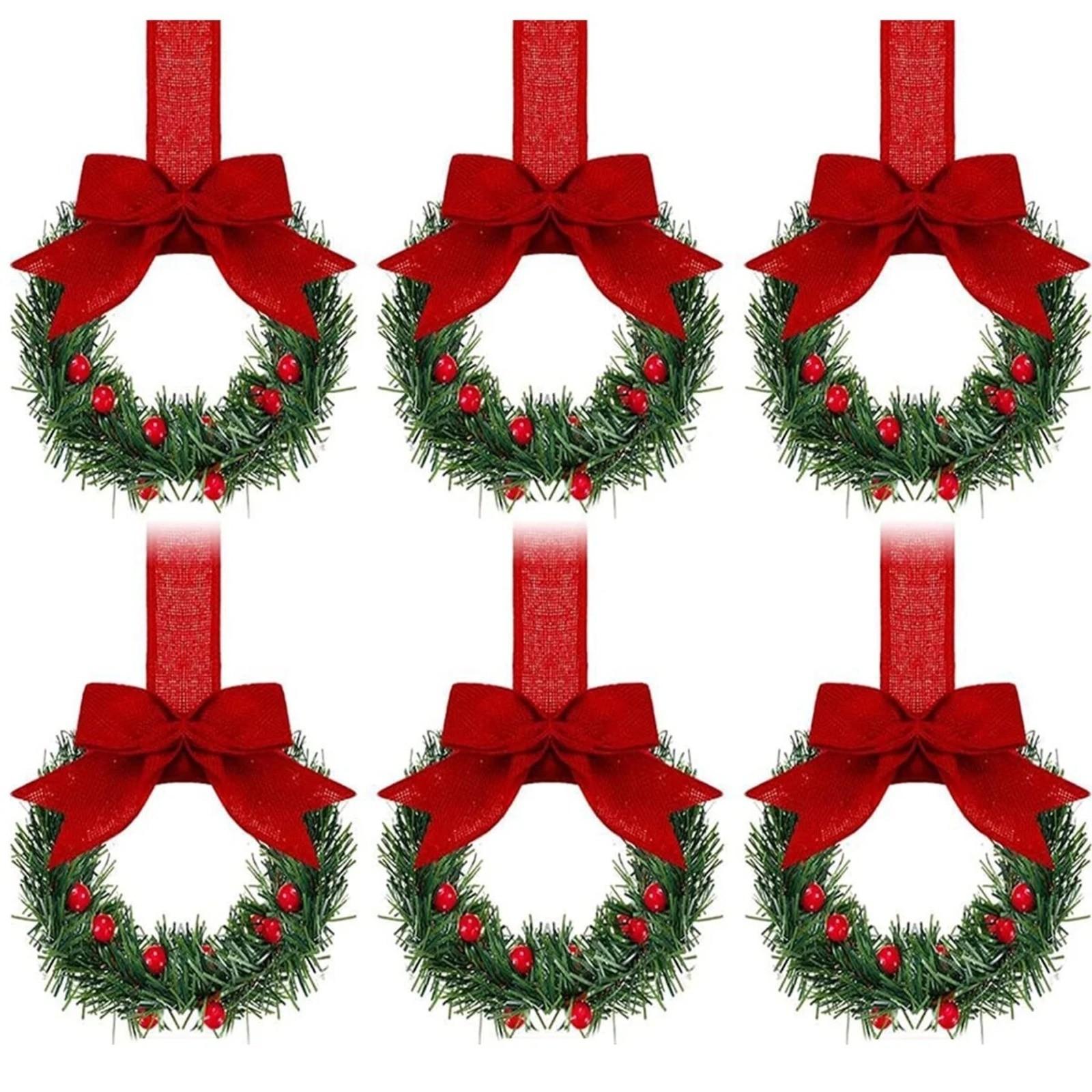 

Рождественские венки для кухонного шкафа с клетчатой лентой-бантом, подвесные венки для дверей шкафа, декоративные венки для кухонного окна, наружного и внутреннего праздничного декора One Size красный