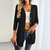 Women's Fashion Solid-color Loose Long-sleeved Pocket Cardigan Top