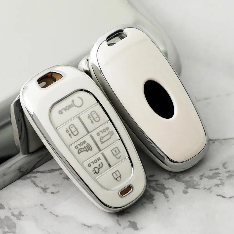 4/5/6/7/8 Düğmeli TPU Araba Uzaktan Kumanda Anahtar Kılıfı Kabuk Fob Hyundai Santa Fe Hibrit Nexo Nx4 Sonata Tucson İçin Koruyucu