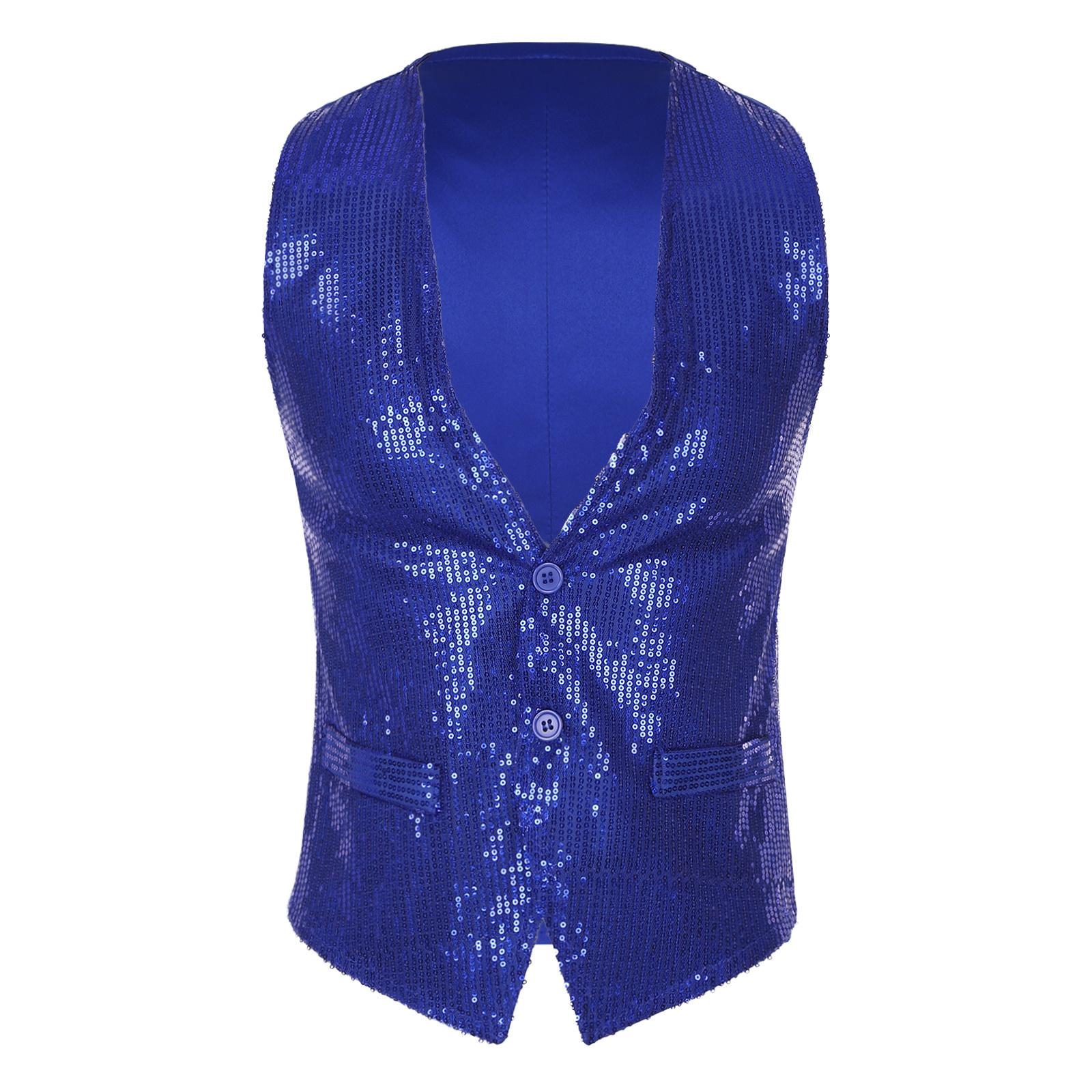 

Unisex Adult Shiny Sequin Vest Sleeveless Button Design Waistcoat Jacket for Music Festival королівський синій колір