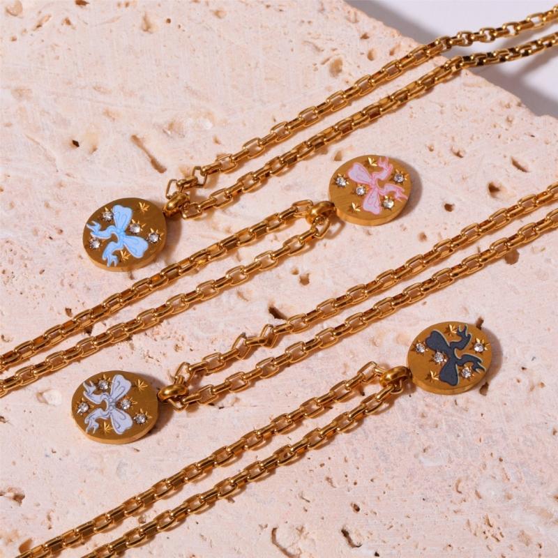 Fashion Painted Bowknot Pendant Necklace Adjustable Choker Exquisite Collar Necklace Party Jewelry Clavicle Chain