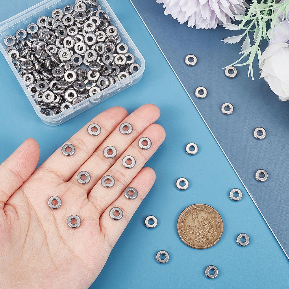 200Pcs 304 Stainless Steel Spacer Beads, Flat Round, Stainless Steel Color, 8x2mm, Hole: 3.5mm
